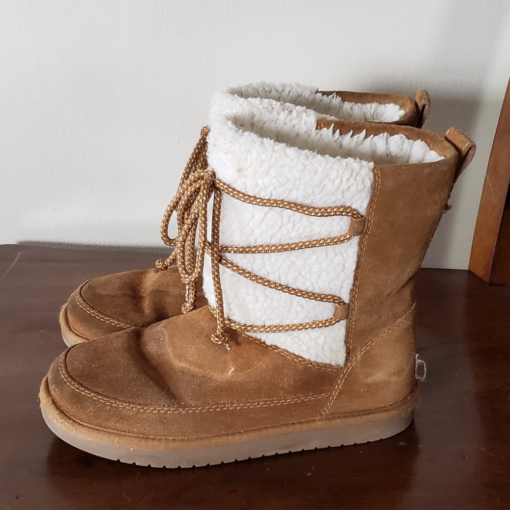 Koolaburra by UGG Michon Kid's Faux Fur Brown Suede Boots Size 2